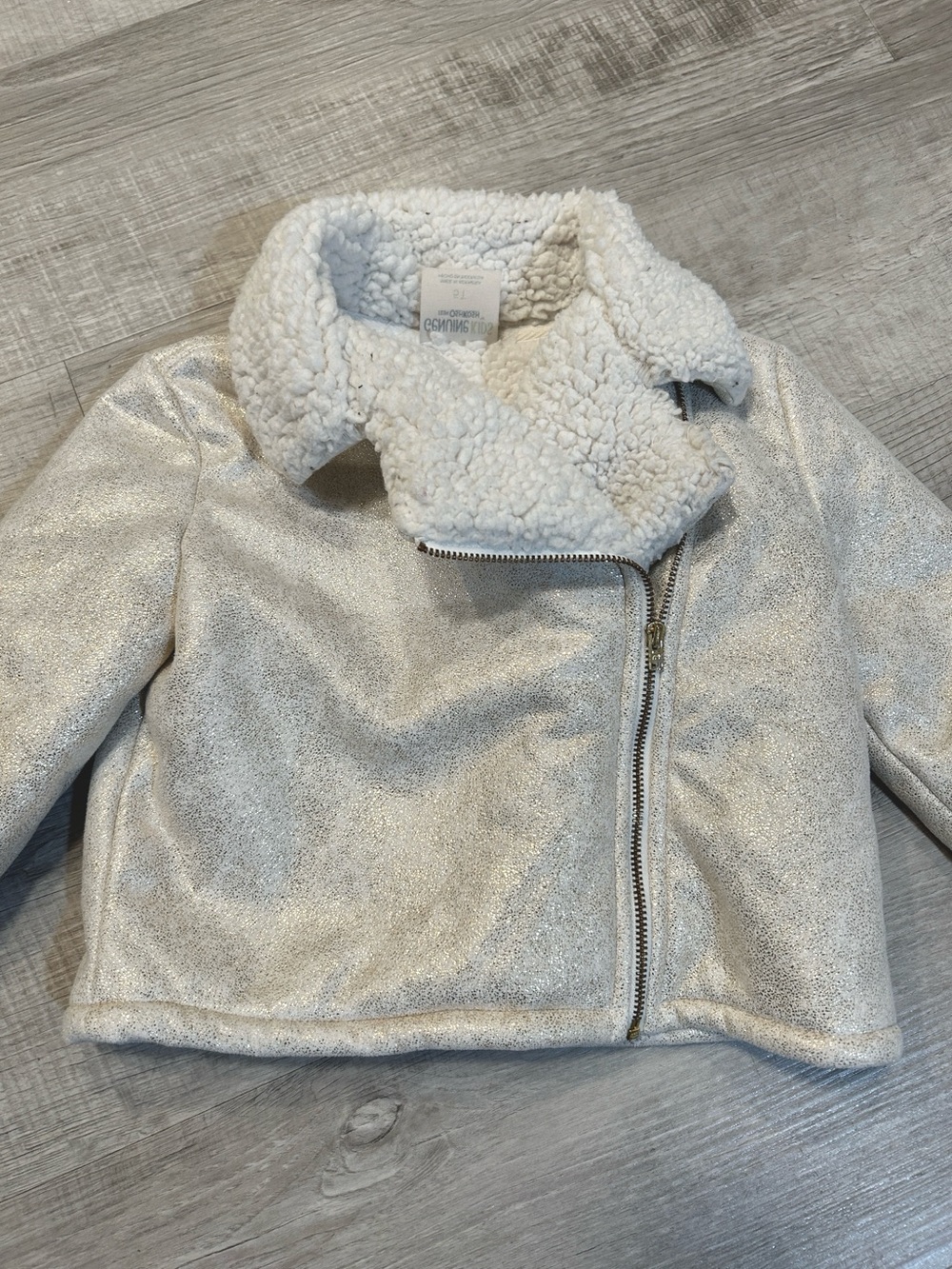 Genuine Kids from Oshkosh Girls Cream Metallic Sherpa Moto Jacket Size 5T